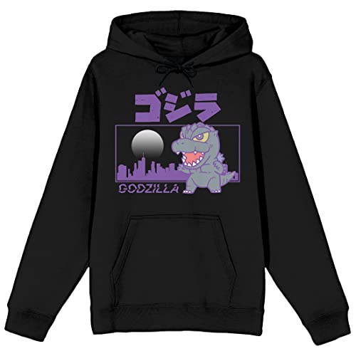 Bioworld Godzilla Classic Chibi Tokyo Rampage Long Sleeve Black Adult Hooded Sweatshirt-XXL
