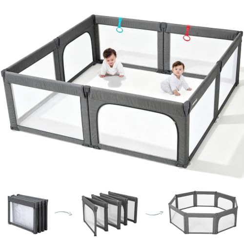 Image of Doradotey 8-Panel Foldable Baby Playpen for Toddlers 1-3, Adjustable Shape Large 79 inchx71 inch Indoor Playard, No Tools Assembly, 360 Breathable Mesh, Separate Washable Panels Safety Fence,Grey