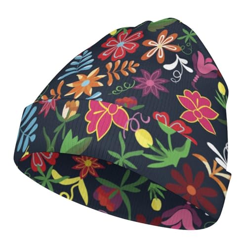 Colorful Mexican Floral Pattern Kids Beanie Hat for for Girls Boys Children Cap Winter Knitted Chemo Cancer Headwear Accessories Gifts Decoration