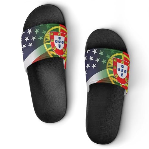 Flag of Portugal And U.S. FLAG House Sandals Non-Slip Bathroom Slippers Beach Summer Shoes for Men Women