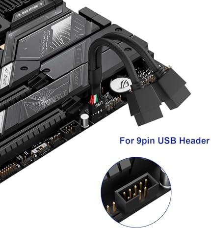Motherboard 9pin USB2.0 to Dual 9pin Extension Cable, 9 pin to 2 * 9 pin Splitter Cord, Motherboard USB 9Pin Header Cable, Black