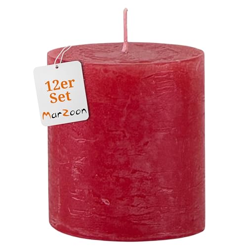 Marzoon Rustik Stumpenkerzen Rot 12er Set Ø 4 x 4,5 cm -...