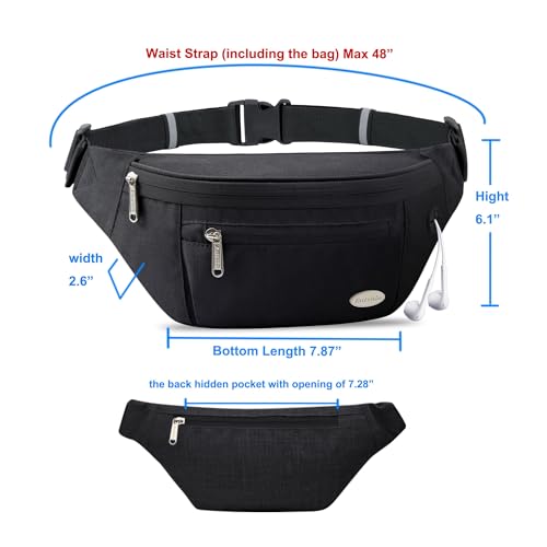 Entchin Fanny Pack for Women Men,Crossbody Belt Bag with 4-Zipper Pockets,Adjustable Waist Bag Pack,One of the Most Popular Travel Essential Gifts for Walking,Traveling,Cycling and Shopping (Black) - Thumbnail 3