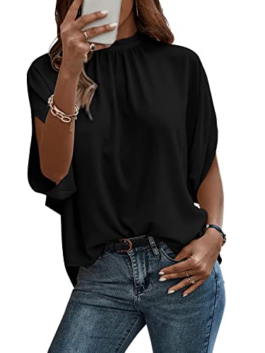 Verdusa Women's Tie Back Dolman Sleeve Blouse Top Casual Dressy Mock Neck Going Out Tops3