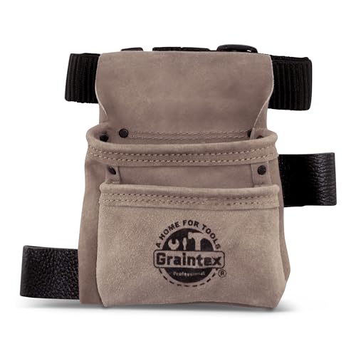 Graintex 2 Pocket Childrens Tool Pouch Ideal for Home Improvement Projects | Kids Tool Belt for Young DIY Enthusiasts | Beige Color Suede Leather Pouch Hammer Loop Adjustable Webbing Belt - SS2579