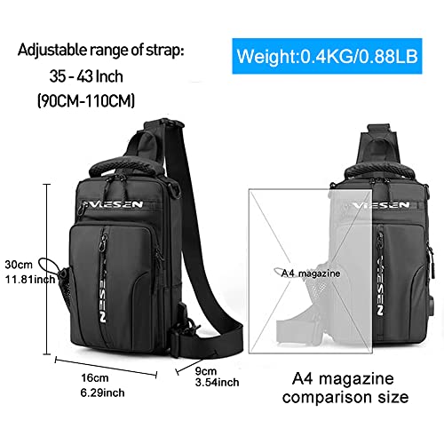 Anti Theft Sling Bag Shoulder Crossbody Backpack Chest Bag for Men Women Multipurpose Waist Pack with USB Charging Port (Blue)4