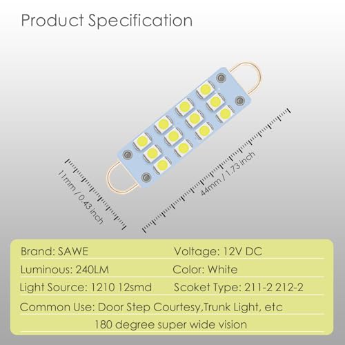 44mm lámparas LED Festoon 12-SMD 3528 para auto pack 4 miniatura 3