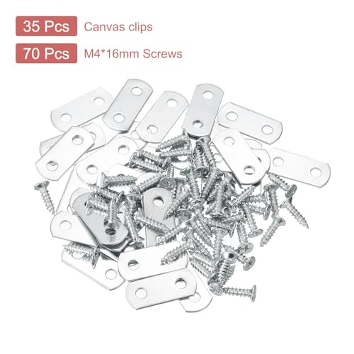Image of uxcell 35 Pcs 0 /0 Flush Canvas Clips, Picture Framing Mirror Clips Z Shape Canvas Painting Mounting Clips with 2 Mounting Holes with Screws, Silver