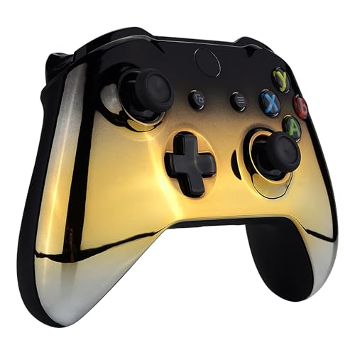 Image of eXtremeRate Tri-Color Gradients Glossy Faceplate Cover, Chrome Black Gold Silver Front Housing Shell Case Replacement Kit for Xbox One S & One X Controller (Model 1708) - Controller NOT Included