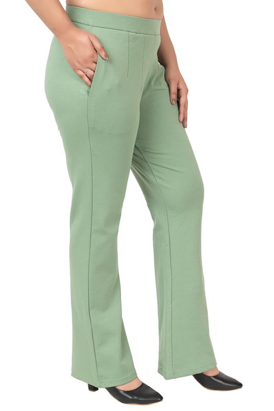 Image of Mlada Bootcut Flare Pants for Women Stretch Cotton Knit Boot Cut Mid Waist Flared Trouser Elastic Waist Band Utility Pockets for Formal Office Work Wear,Travel-Regular /Plus Size