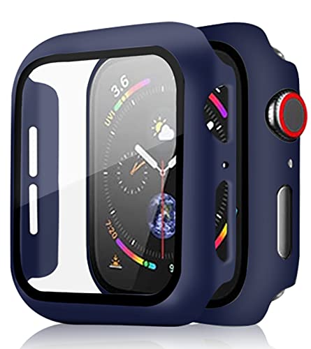 [2 Pezzi] Pocoukate Cover con Vetro Temperato adatto per Apple Watch 44mm Serie SE/6/5/4 Rigida PC Cassa Dell'orologio con Pellicola, HD+Bubble-Free Copertura Completa Schermo Protezione