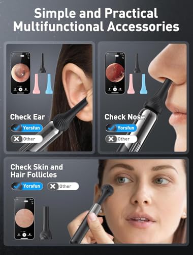Image of Ear Wax Removal - 3 in 1 Wireless WiFi Rechargeable Ear Cleaner, 1080P HD Camera Lens & 7 Pcs Ear Set, Ear Cleaning Kit with 15 Replacement Tips, Black