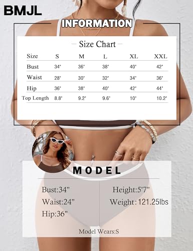 Image of BMJL Women's High Waisted Bikini Ribbed Two Piece Swimsuit High Cut Color Block Adjustable Straps Bathing Suit