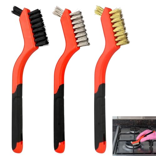 Wire Brush Set - 3PCS Brass/Stainless Steel/Nylon Bristles,Rust Remover Brass Brush, Wire Brushes for Paint and Stain, 7 Inches,Wire Brush Tool Rust Remover for Metal