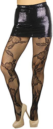 Image of ToBeInStyle Women's Elegant Floral Lace Inspired Spandex Net Full Length Tights