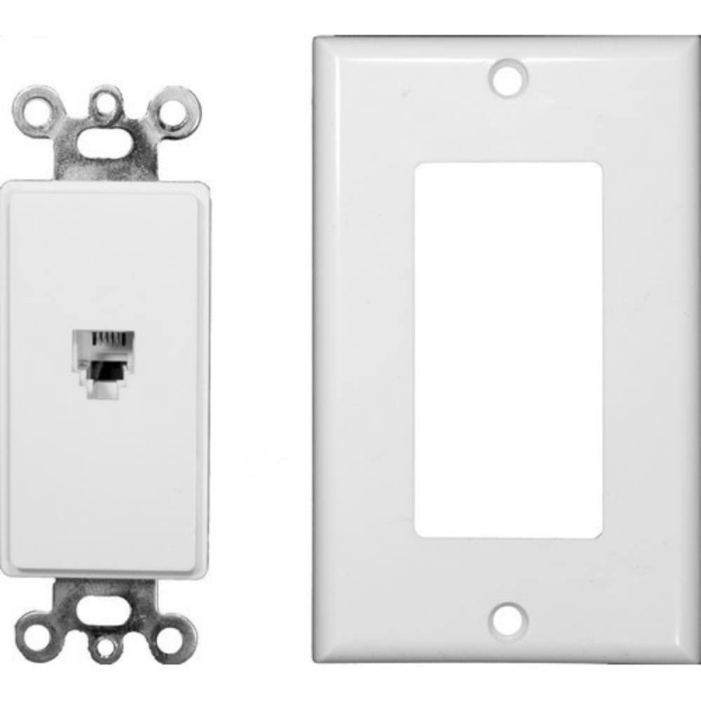 Morris 80161 Decorative Single RJ11 4 Conductor Phone Jack Wall Plate, 2 Piece, White, 2-Pack