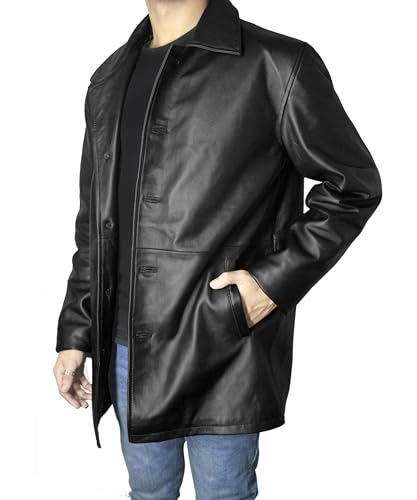 Leather Car Coat For Men Genuine Lambskin Mens Trench Coat - Classic Long Coat For Men2