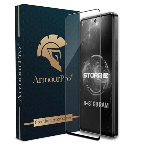 Image of ArmourPro Military Grade Gorilla Tempered Glass Screen Protector Compatible For Lava Storm (6.78 Inch) With Easy Installation Kit| Edge To Edge Coverage |Black