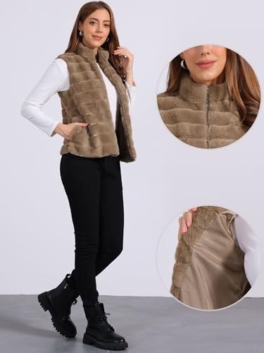Allegra K Faux Fur Vest for Women's Zip-Up Sleeveless Fur Jacket2