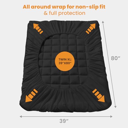 Image of MATBEBY Twin XL Mattress Pad - Cooling Breathable Mattress Topper, Quilted Fitted Mattress Protector, Pillow Top Mattress Cover with 8-21 inch Deep Pocket, Soft, Machine Washable, Black, Twin Extra Long