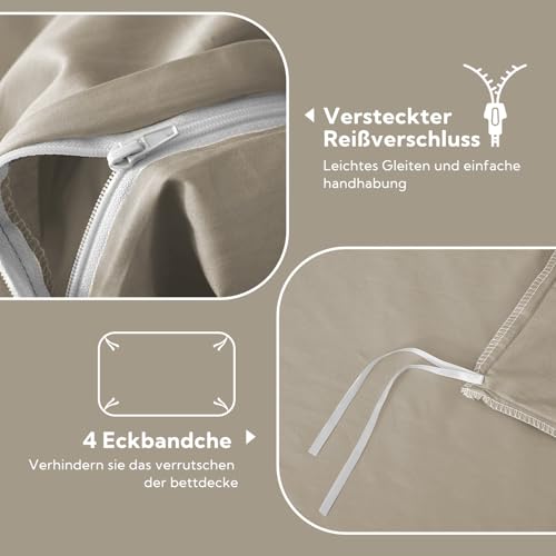 SOULFUL Satin Bettwäsche 135x200 Baumwolle Kühlend, Oeko-Tex, Oatmeal – Ansicht 4