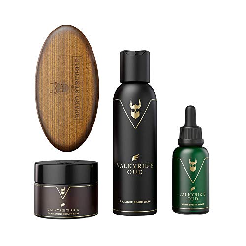 The Beard Struggle Starter Kit | Beard Growth Kit - Nourishing Beard Balm, Oil, Wash & Brush for All Hair Types - Repairs Damaged Hair - Helps Moisturize Dry Skin - (Gold - Valkyries Oud)