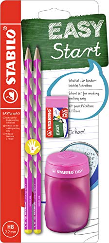 STABILO - Schul-Set für Linkshänder - EASYgraph S in pink - inkl. Spitzer + Radierer
