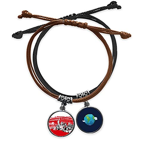 Pulsera de cuero y cuerda roja con acabado artesanal y colgante temático de la Tierra