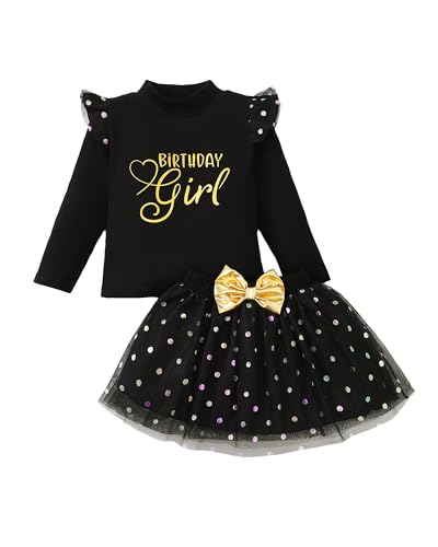 Mioglrie Little Girl Dress Birthday Dress for Girls Ruffle Long Sleeve Princess Shirt Tutu Tulle Skirts Clothes Outfits 2T-8T