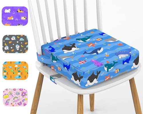 Image of Booster Seat for Dining Table, KIDUN Portable Heightening Cushion, Washable Adjustable Booster Cushion for Kids with Safety Buckles and Non-Slip (Sea Blue)