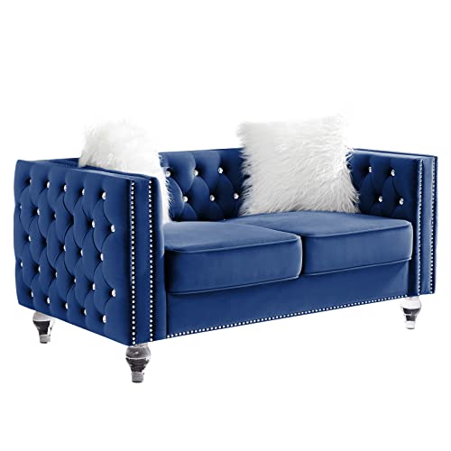 mikibama Velvet Loveseat Sofa 59 Inch Jeweled Buttons Tufted Loveseat ...
