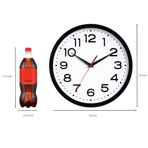 Image of Roymnie 16 Inch Wall Clock, Battery Operated Silent Non Ticking Black | analog wall clock; bold numerals for easy reading; silent non-ticking; 1 AA battery (not included); for classroom