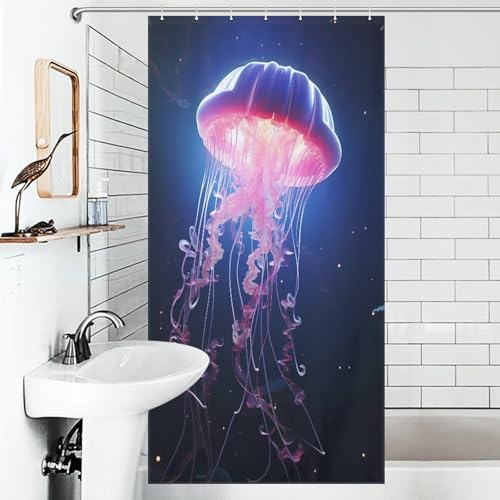 Rideau de douche imperméable en polyester Jellypoisson 92x183cm lavable avec crochets
