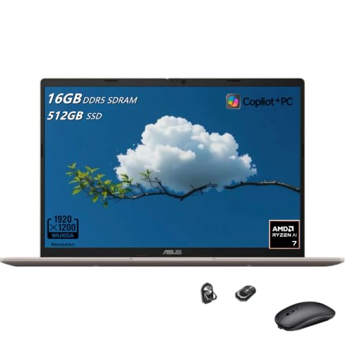 Image of ASUS Vivobook 14 Copilot + PC Laptop, 14 inch WUXGA (1920x1200) Display, AMD Ryzen AI 7 350 with XDNA NPU, 16GB DDR5 RAM, 512GB SSD, Platinum Gold, Windows 11 Home, TWE Accessories