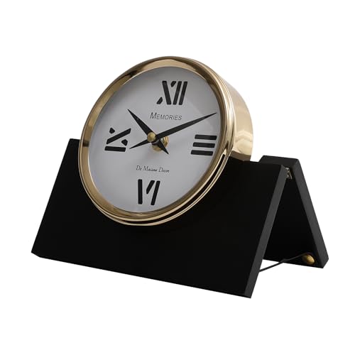 Image of Decor de Maison Handcrafted Marbellic Table Clock for Kids Room, Bedroom, Study Table, Office Desk | Classic Non-Ticking Tabletop Battery Operated Analog Desk Clock (Gold, Varner Table Clock)