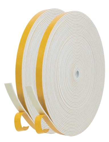 Ruban D'étanchéité Adhésif Joint de Porte Pour Portes Fenêtres, 6 x1.5mm/20M Ruban Mousse Joint Caoutchouc pour Collision Sceau Isolation Phonique, Blanc