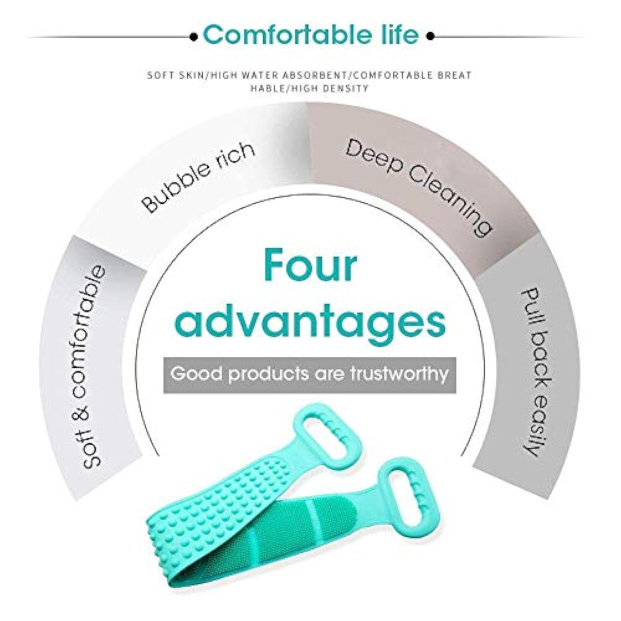 Silicone Bath Body Brush, Double Sided Shower Belt for All Skin Types