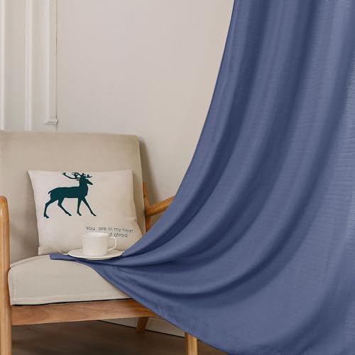 Chyhomenyc Bennet Blue Curtains 63 Inch Length 2 Panels, Faux Linen Textured Semi Sheer Light Filtering Soft Airy Rod Pocket Window Treatment Drapes for Living Room Bedroom, Each 40" Wx63 L - Image 7