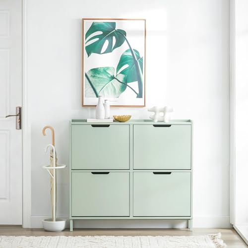 Miniatura 2 de Sobuy Zapatero Estrecho Con 4 Solapas Mueble Zapatero Entrada Recibidor, Armario Zapateros Estrecho De Madera Para Pasillo Estrecho Y Entrada, 100x19x91 Cm, Verde Fsr100-Gr