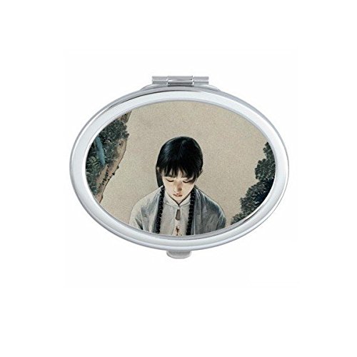 Miroir portable mig ovale au design traditionnel de peinture chinoise avec finitions soignées