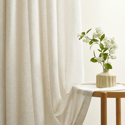 Topfinel Rideau Voilage Naturel Lin Coton 140x240cm Beige Rideaux Voilages Fenetre Décoration Salon Chambre Adult Curtains for Living Room Rideau Semi Occultant Draperies Intérieurs à Oeillets 2pcs