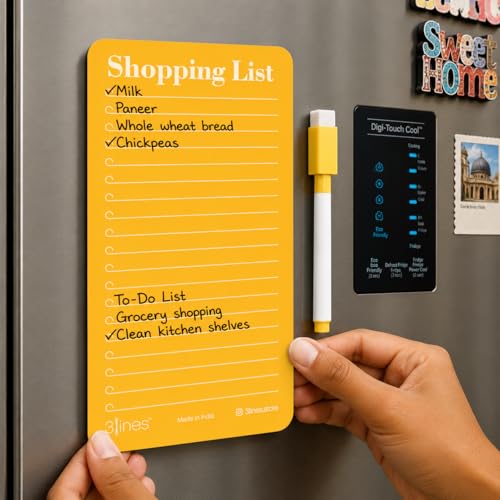 Image of 3 Lines Shopping List Fridge Magnet with Marker|Smart Planning & Shopping for Family, Working Professionals|to Do List| Acrylic Magnetic Notepad for Kitchen Organisation|12x24 cms|Papaya Color|Large