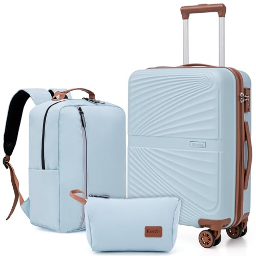 Eeeza Carry On Luggage Set 22x14x9 Airline Approved Luggage Sets 3 Piece,Suitcases with Wheels,ABS Hard Case Luggage with TSA Lock Spinner Wheels(20 Inch,BP/TB)