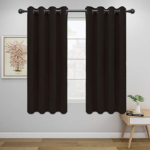 Image of Easy-Going Blackout Curtains for Bedroom, Solid Thermal Insulated Grommet and Noise Reduction Window Drapes, Room Darkening Curtains for Living Room, 2 Panels (52x63 in,Dark Brown)