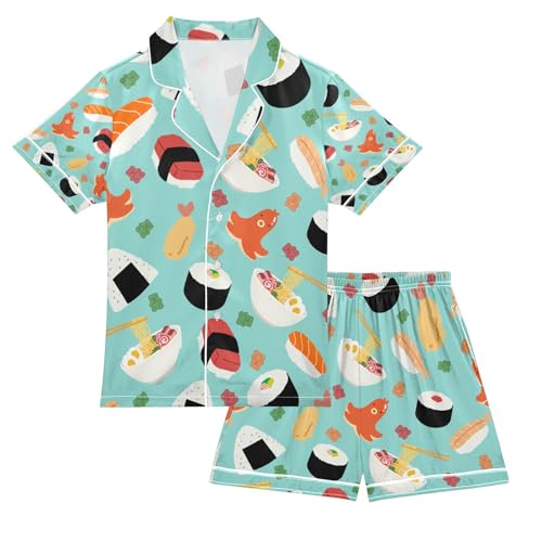 senya Delicious Sushi Dim Sum Satin Summer Pajama Sets Silk Short Sleeve Button Down Sleepwear