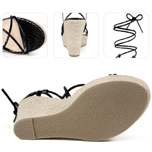 Perphy Strappy Espadrilles Wedges Platform Lace Up Snake Print Sandals for Women4