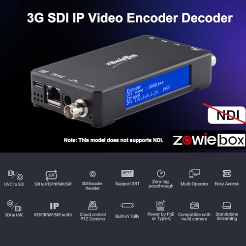 Image of 3G SDI IP Video Streaming Encoder Decoder, ZowieBox, SRT RTMP RTMPS RTSP, UVC to SDI, SDI Video Capture Extender with Loopout, Standalone H.265 /H.264 Live Streaming with PoE