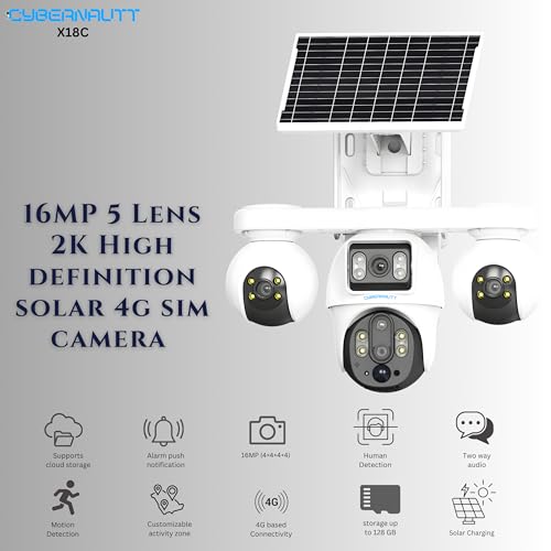 Image of XUGA-Cybernautt Series X18C 16MP 4 Lens PTZ Solar 4G Sim Outdoor CCTV Camera | 3 Lens Mobile Operated | Color Night Vision | Motion Detection | Water Proof | Use Air-tel 4G Sim