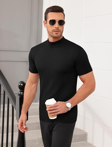 Vssjavun Men's Mock Turtleneck Sweater Short Sleeve Turtle Neck Knit Pullover Sweaters Casual Basic Tee4