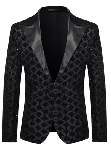 Lars Amadeus Men's Sequin Blazer Tuxedo Prom Party Shiny Glitter Sports Coat Suit Jacket2